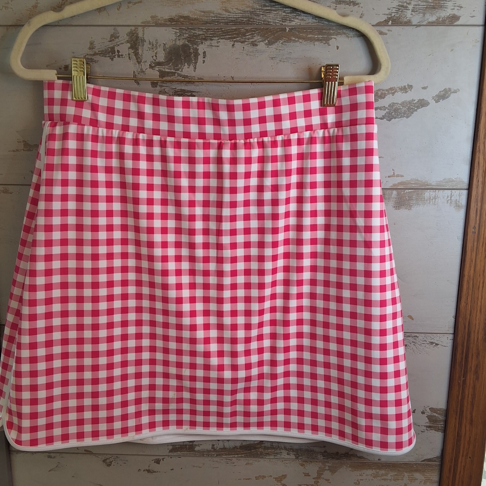 J. Crew Pink and White Checkered Mini Skort Large